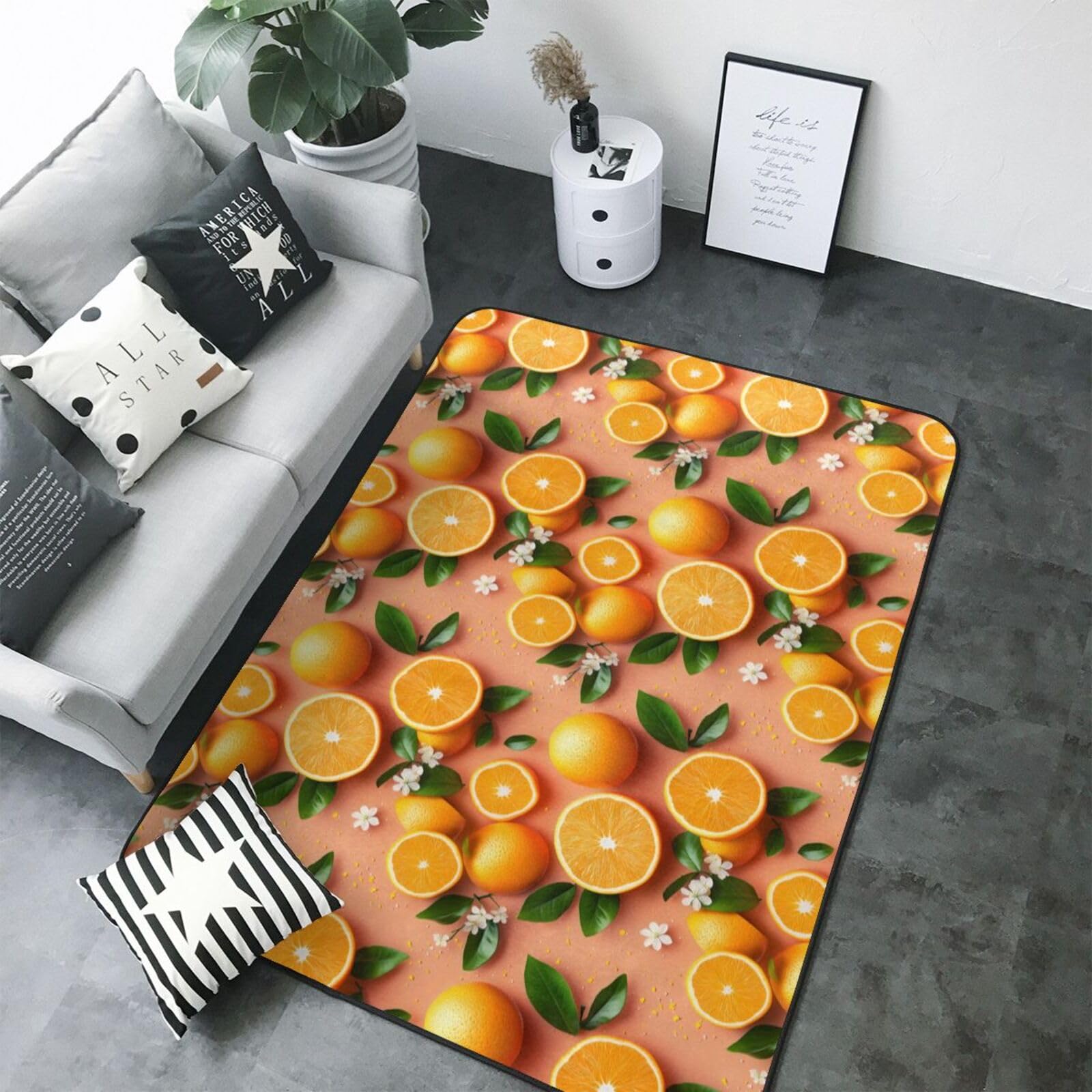 Tapis de chambre orange imprimé réaliste pour une déco moderne