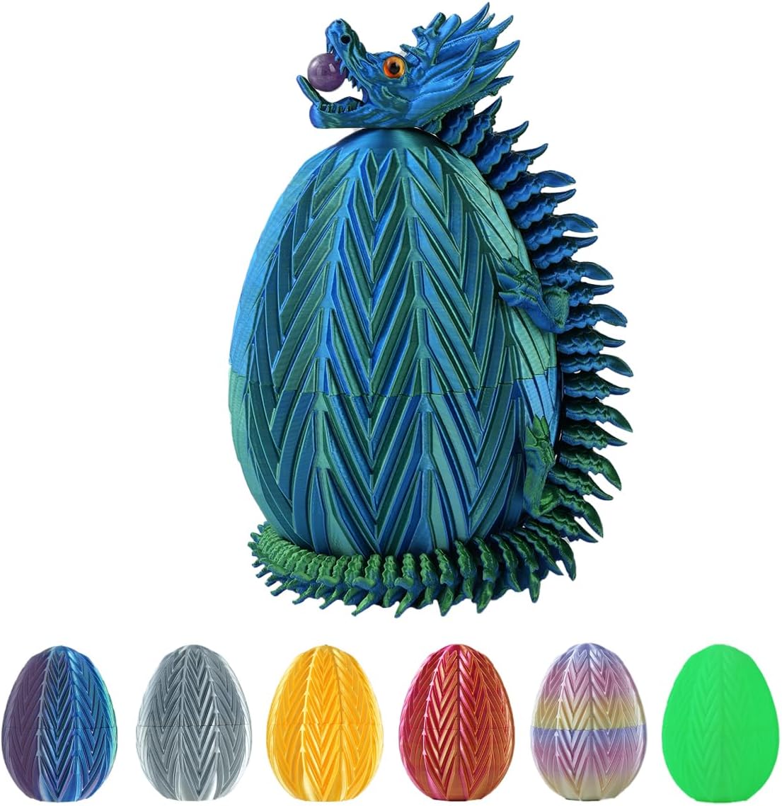 3D Printed Dragon Egg - 3D Printed Dragon Toy with Surprise Energy Stone Inside - Articulated Fidget Toys for Home Office Decor - Unique Figurines, Desk Toys, Gifts for Kids & Adults