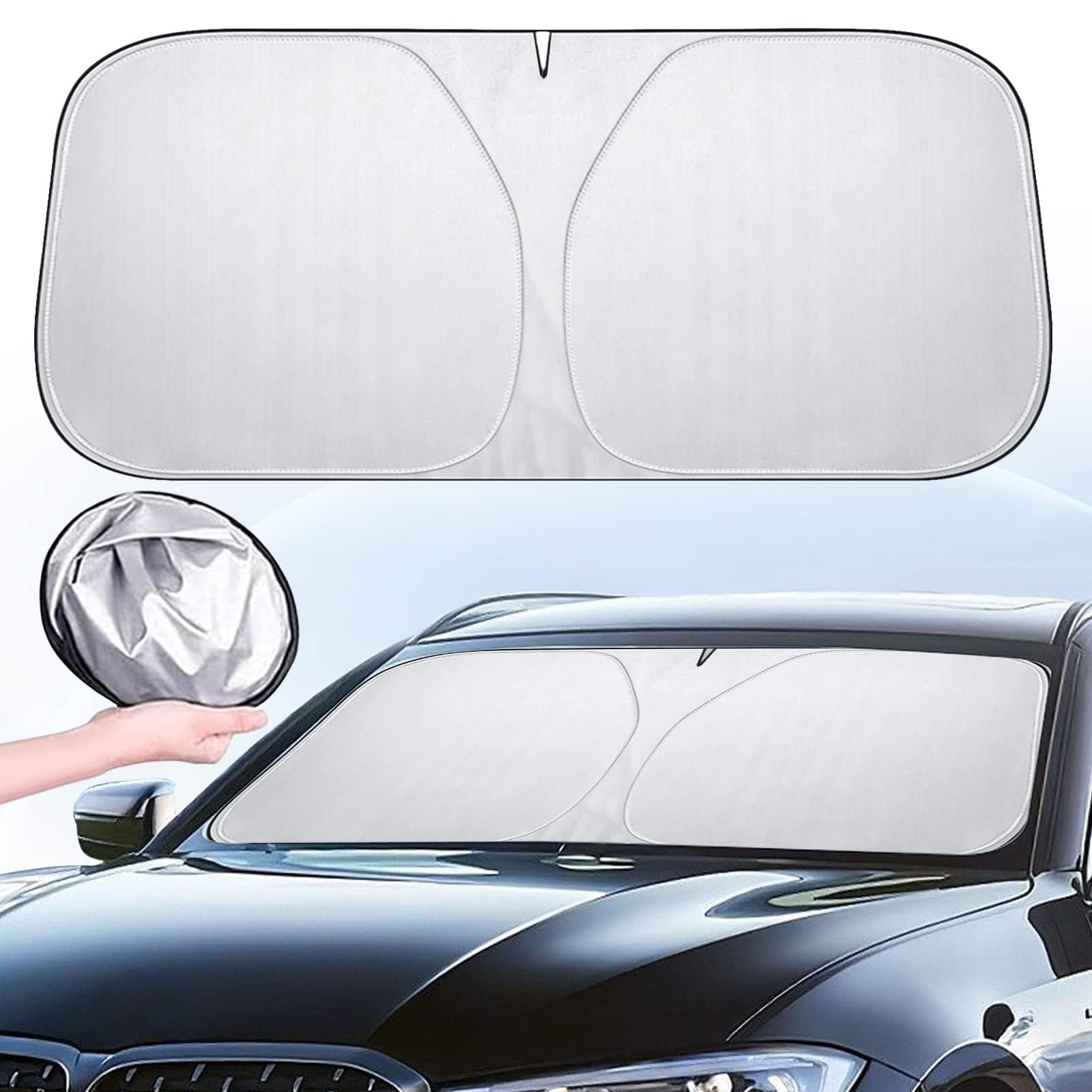 Car Windscreen Sun Shade for Benz AMG, Titanium Silver Front Windshield Sunshade Sun Heat Protection Window Cover Visor Car Interior Accessories,145 * 80