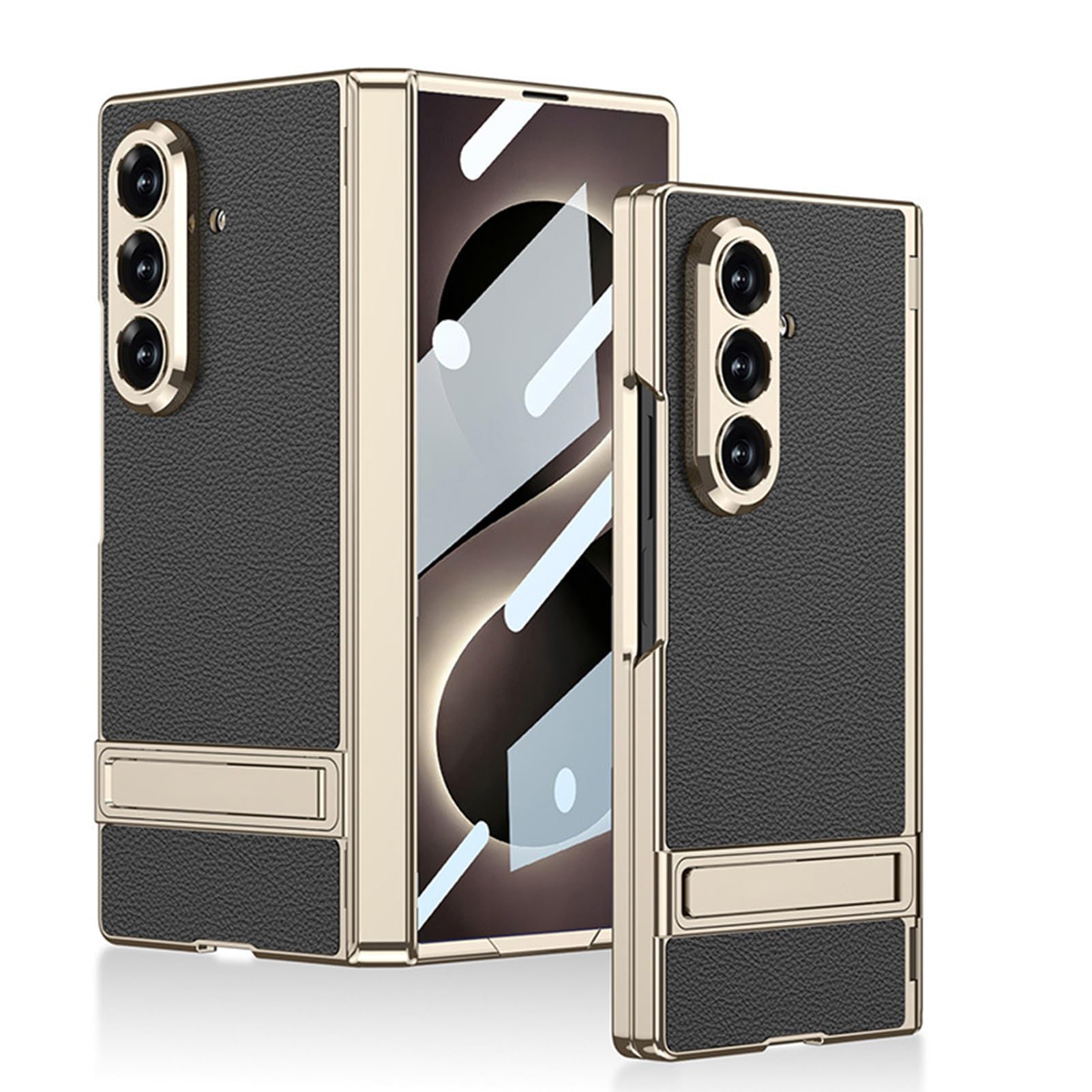 Custodia Placcata For Samsung Galaxy Z Fold 8, Custodia Antiurto For Obiettivo, Custodia In Pelle, Custodia Protettiva For Schermo Con Cerniera A Ventosa(Black)