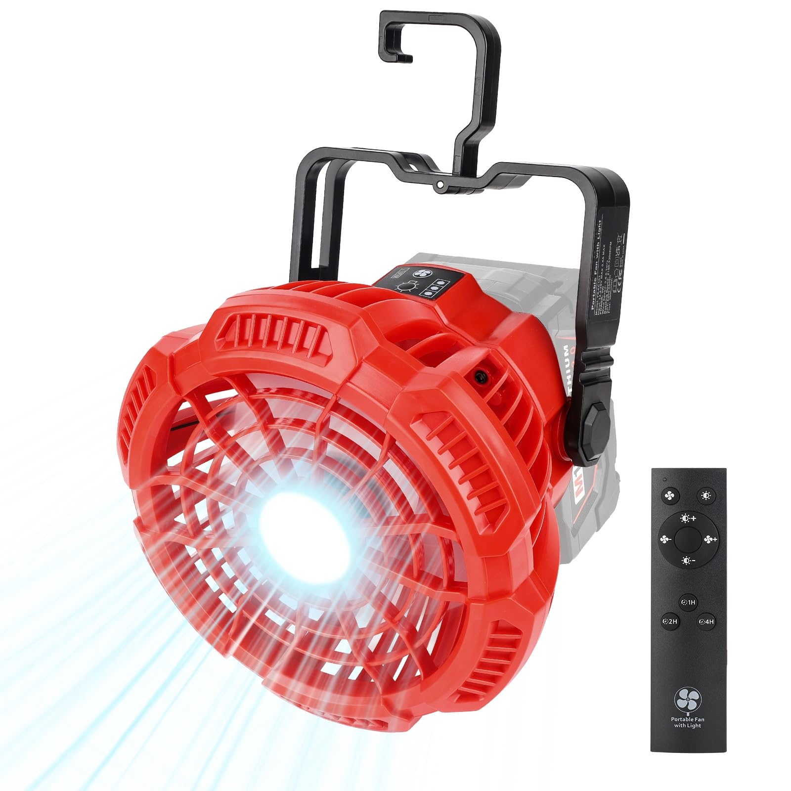 Portable Camping Fan with LED Lantern Compatible wtih Milwaukee 18V M18 Battery Operated Fan with Remote Control, Small Outdoor Fan with Hook for Tent Ceiling Canopy(Battery Not Included)-picture-39