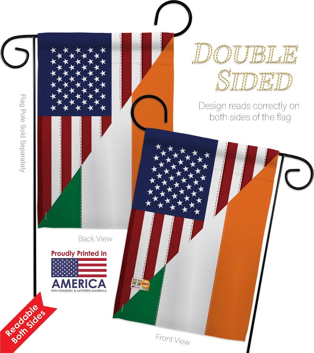 US Irish Friendship Garden Flag Set Wood Dowel Regional USA American Alliance World Country Particular Area Small Decorative Gift Yard House Banner Double-Sided Made In 13 X 18.5