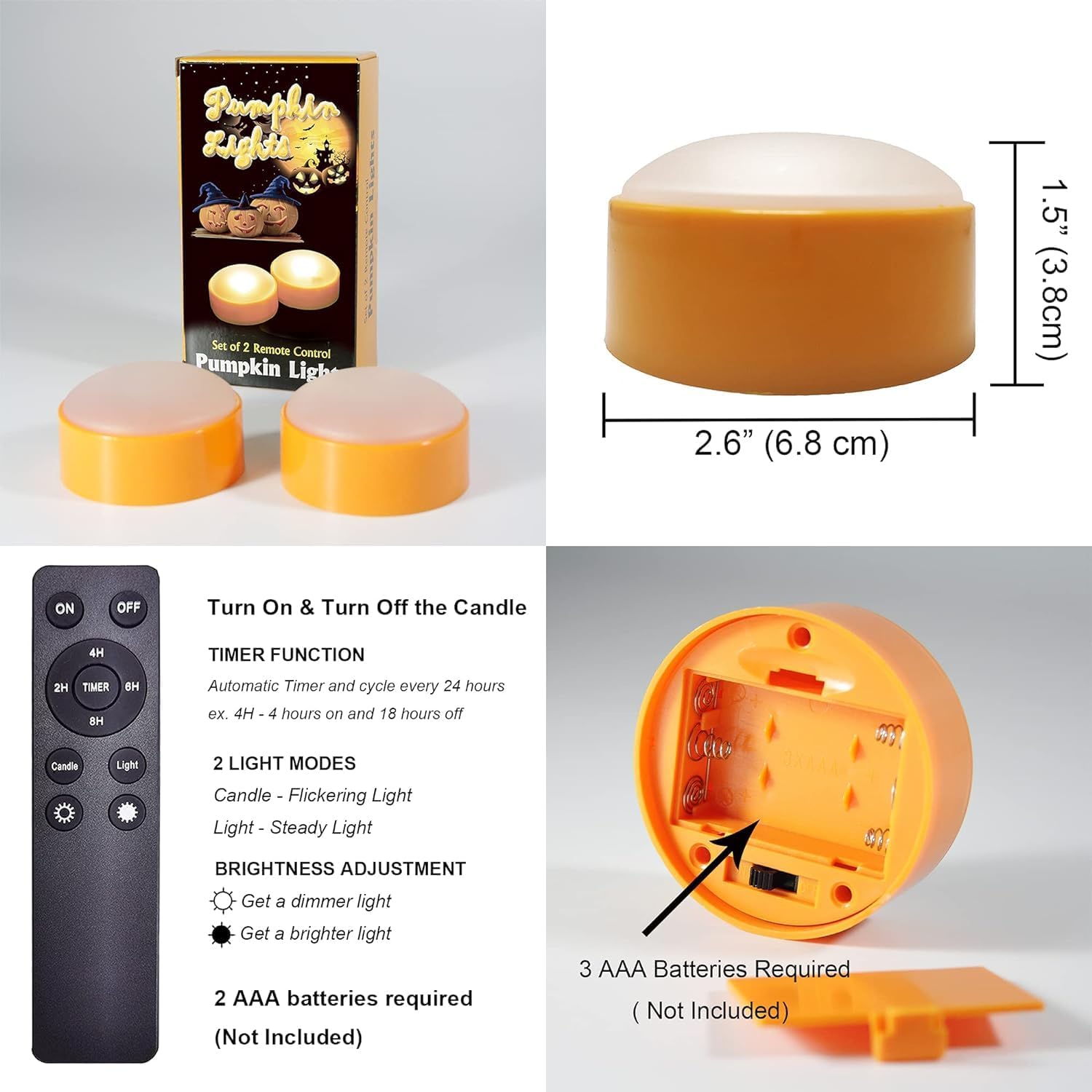 iZAN 4 Pack Battery Operated LED Pumpkin Lights with Remote and Timer, Bright Flickering Flameless Candle Set for Pumpkin Décor Jack-O-Lantern Halloween Party Home Christmas Decorations, Orange Color
