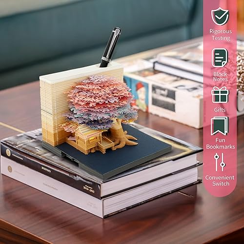 Miniatura 2 de Tzgsonp Calendario de escritorio 3D 2024, calendario 3D, cuaderno de notas de calendario 3D, nota de escritorio colorida de la casa del árbol,