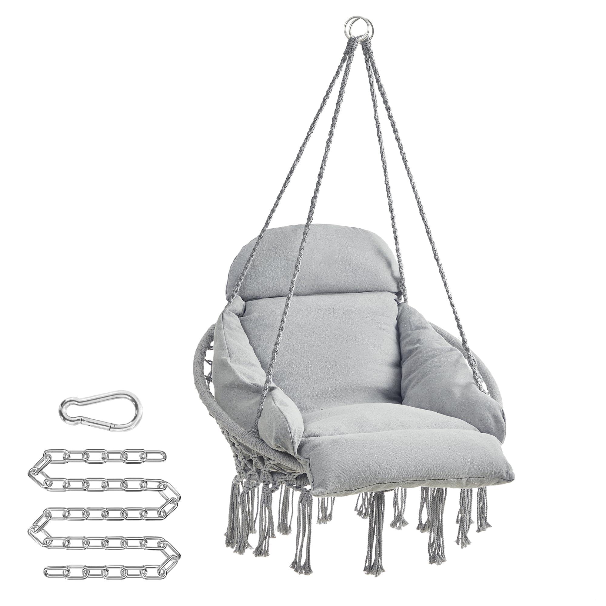 SONGMICS Hängesessel, Hängeschaukel, Hängestuhl, Dickes Kissen, skandinavischer Stil, für Wohnzimmer, Terrasse, Garten, Balkon, bis 120 kg belastbar, Zubehör inklusive, Taubengrau GDC042G11V3