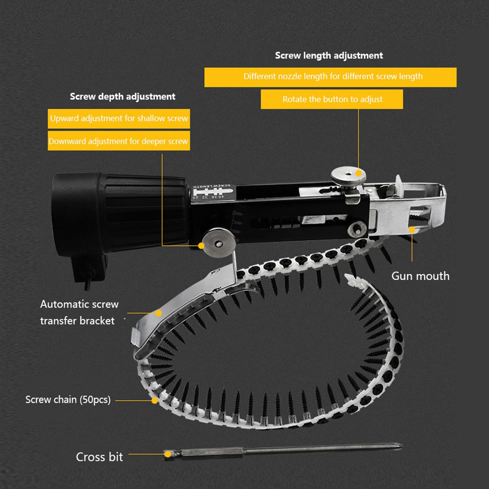 Screw Drill Chain Adapter Automatic Screw Spike Chain Drill Screw Chain Adapter Chain Nail Gun Kit for Electric Drill Attachment