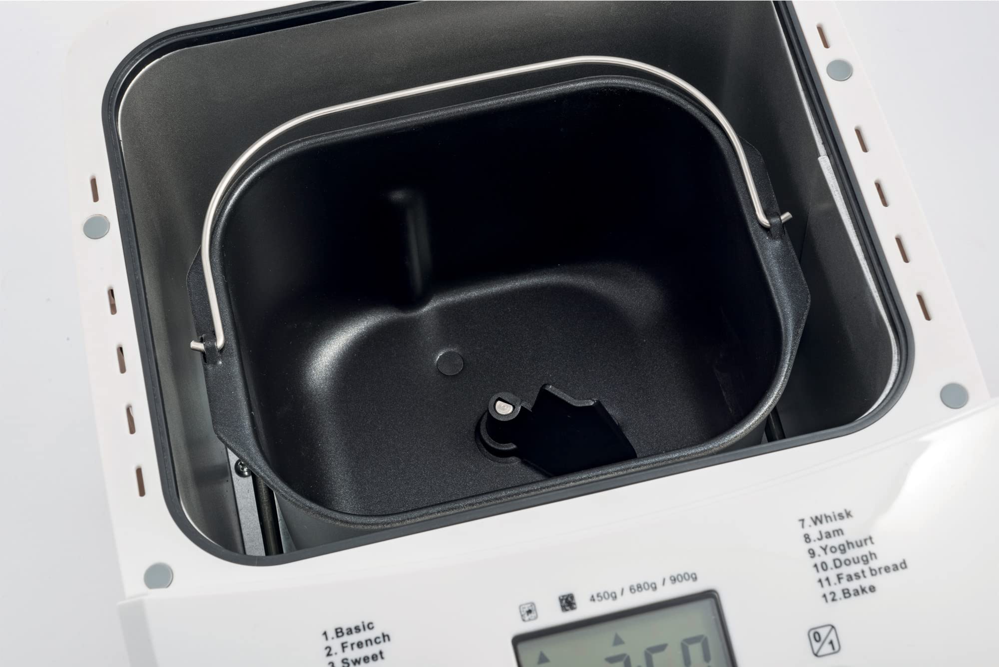 Machine à pain 12 programmes 600W 450g 680g 900g Sans gluten Départ Différé Maintien au chaud Brunissement Pâte Gâteau Confiture Blanc