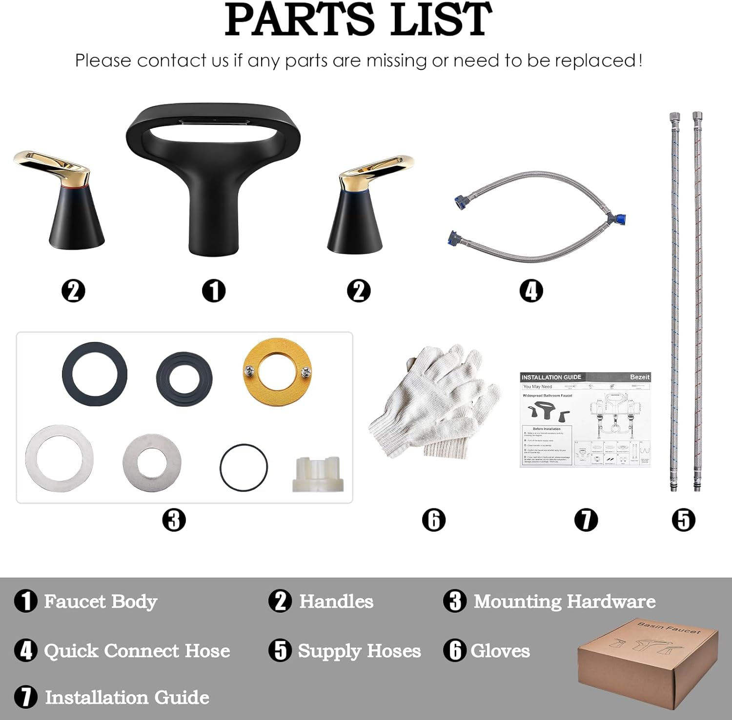 Black Bathroom Faucet 3 Hole, Modern Faucet for Bathroom Sink with Adjustable Spout, Solid Brass 8 Inch Widespread Waterfall Bathroom Faucets with Water Supply Hoses and 2 Gold Handles - Image 7