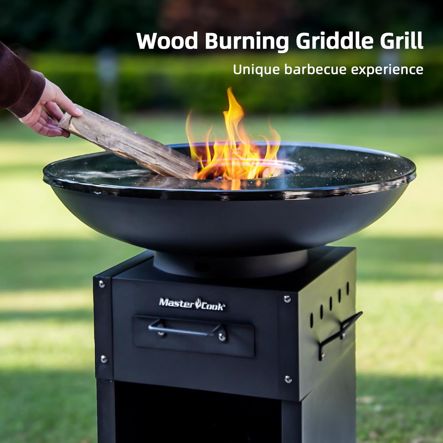 MASTER COOK Plancha Grill with Large Cooking Area, Round Charcoal Grill with Versatile Design as BBQ Grill and Fire Pit, Durable and Portable for Backyard, Camping and Party Use, 33.6"*15.7"*15.7"