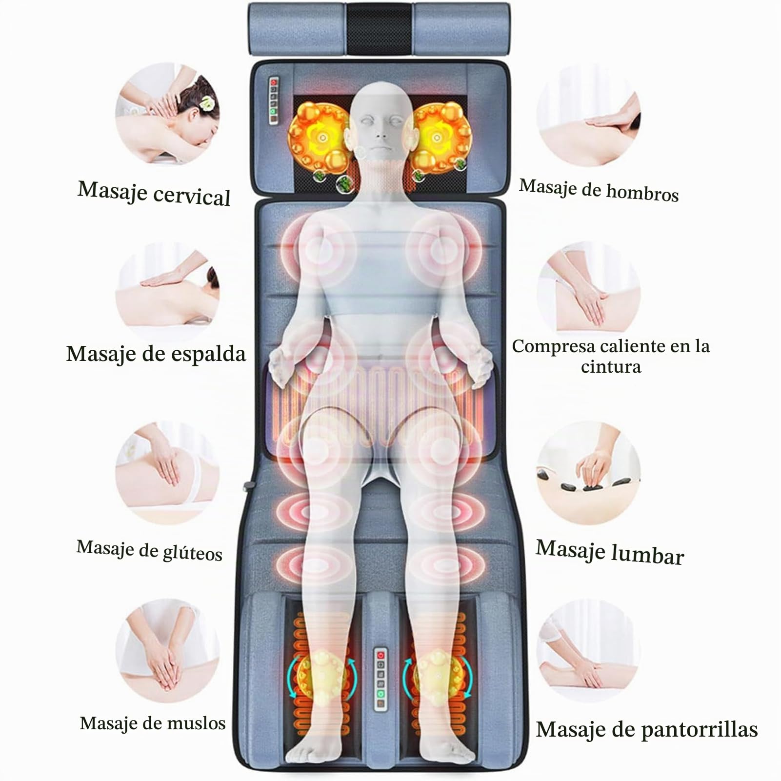 Estera De Masaje Con Calefacción, Con 20 Cabezales De Masaje Shiatsu Para Cuello, Estera Masajeadora De Cuerpo Completo, 10 Motores De Vibración, Colchón De Masaje Para Cuello, Espalda,cintura,piern