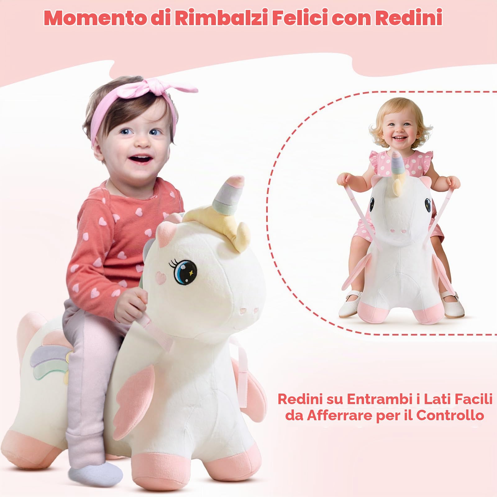 FUNLIO Cavallo a Dondolo Unicorno, Gonfiabile per Bambini 1,5-5 Anni, Rivestimento Rimovibile e Lavabile, Giocattolo Cavallo Unico, Certificato CPC & CE