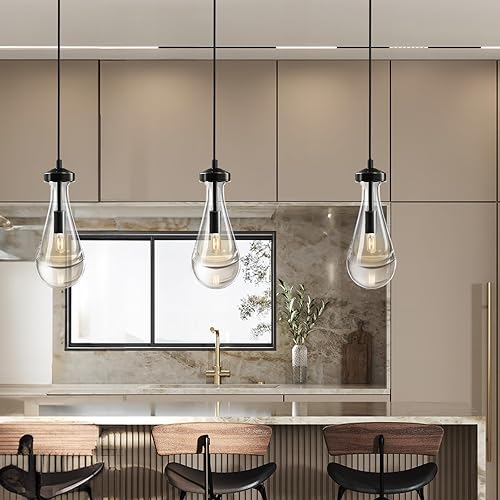 Miniatura 2 de Juego de dos lámparas colgantes de gota de lluvia, luces colgantes negras para isla de cocina, iluminación colgante de gotas de lágrima, lámpara