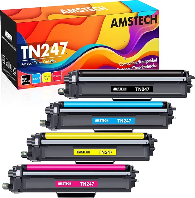 Amstech Compatible for TN247 Toner Cartridges for Brother TN-243CMYK Toner Value Pack DCP-L3550CDW DCP-L3510CDW HL-L3230CDW HL-L3210CW MFC-L3750CDW MFC-L3770CDW, TN-247BK TN-247C TN-247Y TN-247M