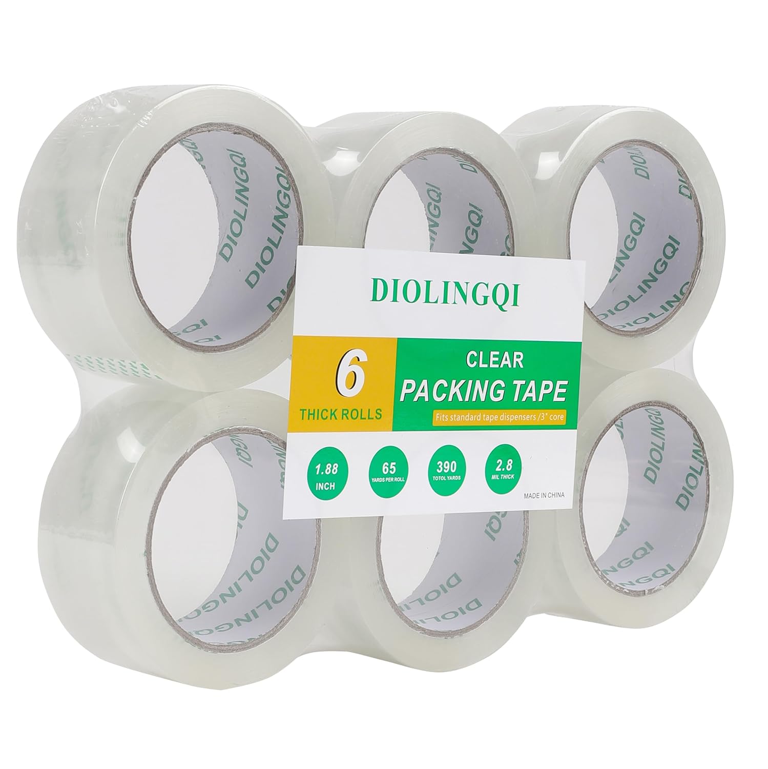 Clear Packing Tape, (18 Rolls) Heavy Duty Shipping Tape for Packaging Moving Sealing, 2.8 mil Thick, 1.88 inches Wide, 65 Yards Per Roll with Total 1170 Yards