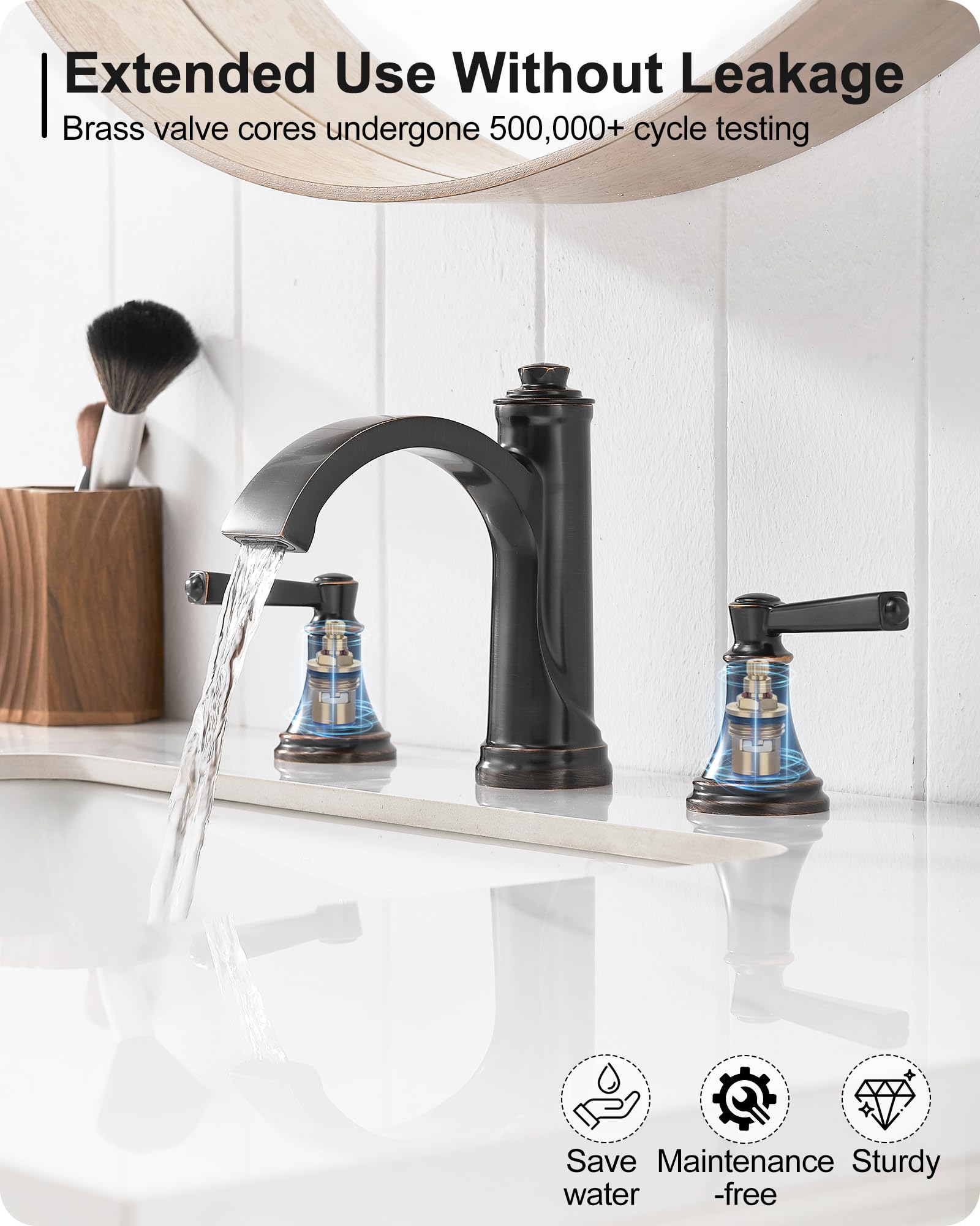 Waterfall Bathroom Faucet 3 Hole 4-16 Inch Oil Rubbed Bronze Bathroom Faucet Brass Bathroom Sink Faucet 2 Handle — view 5