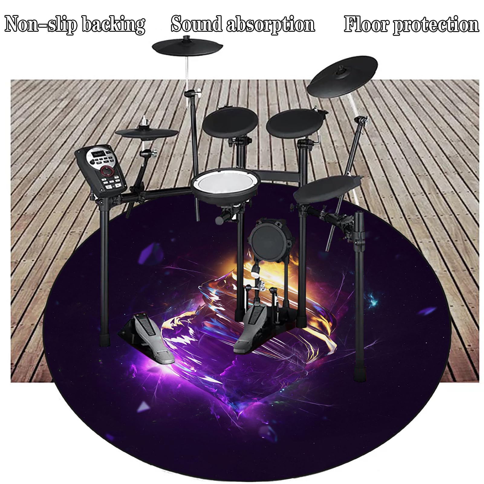 Schlagzeugteppich Elektrisches Schlagzeug Teppich Drum Teppich Professionelles Schallschutz Trommelmatte Rund Music Carpet Innen und Außen Trommelteppich für Studio Wohnung 130 cm