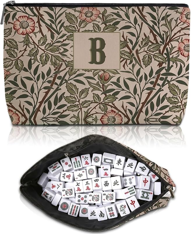 Necessaire Blue Leaves com letra inicial B e padrão floral, para peças de Mahjong, Color Multicolor 1694