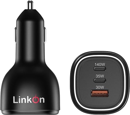 LinkOn Cargador de coche de 165 W con 140 W PD3.1 USB-C y 30 W QC3.0 UAB-A compatible con MacBook Pro de 16 pulgadas 2021 Lenovo Legion 7 7i HP Dell