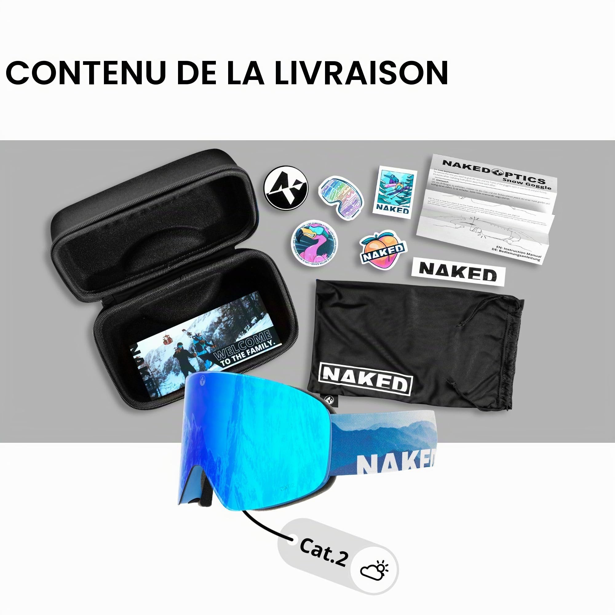 NAKED Optics Les TROOP EVO Lunettes de Ski Hommes, Lunettes de Ski Femmes, Lunettes de Snowboard, Lunettes de Ski avec Verres Interchangeables (TROOP EVO Misty)