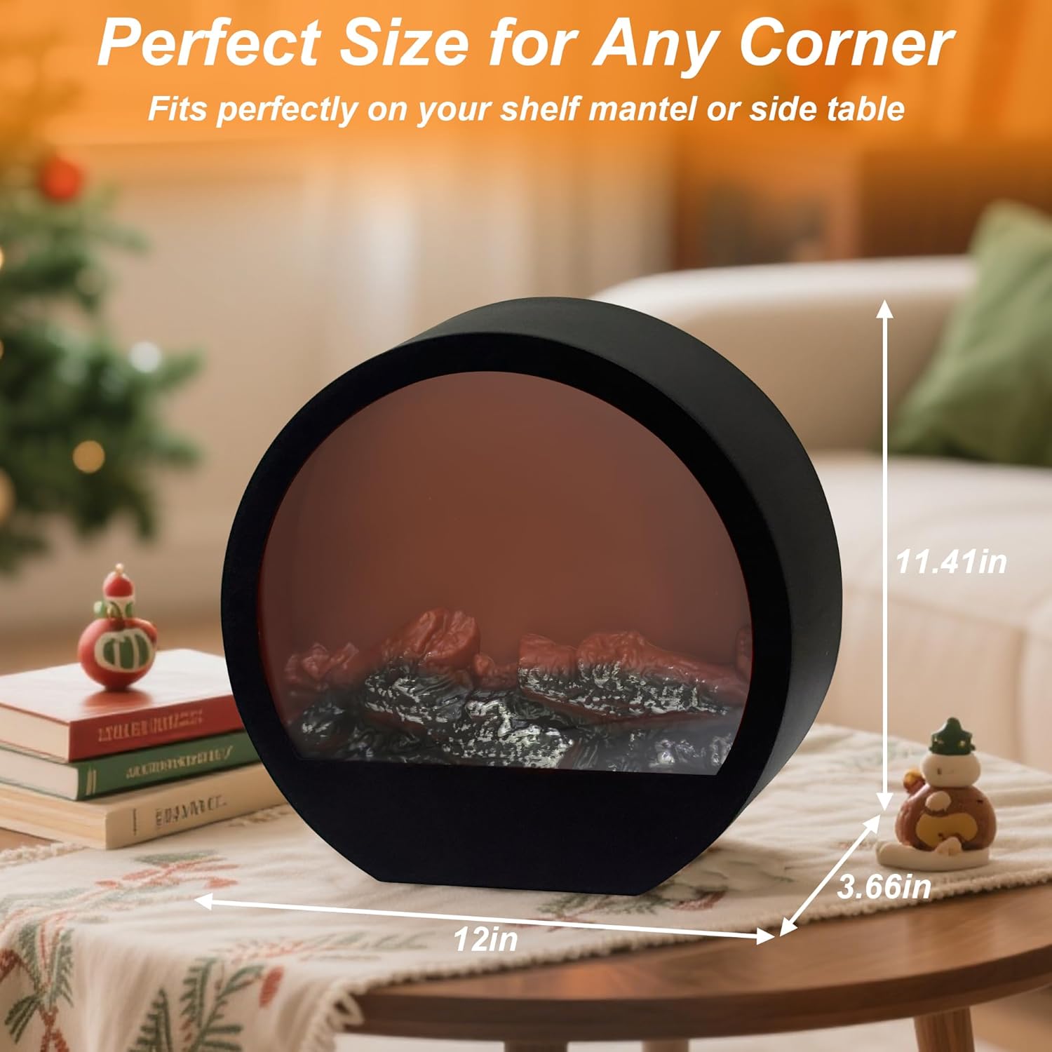 Fireplace Lanterns Decorative, Large Fake Fire Place Light with Realistic Dancing Flame Effect,USB/Battery Operated Faux Fire Lamp,Indoor Outdoor Winter Christmas Decoration (Large Semicircle)