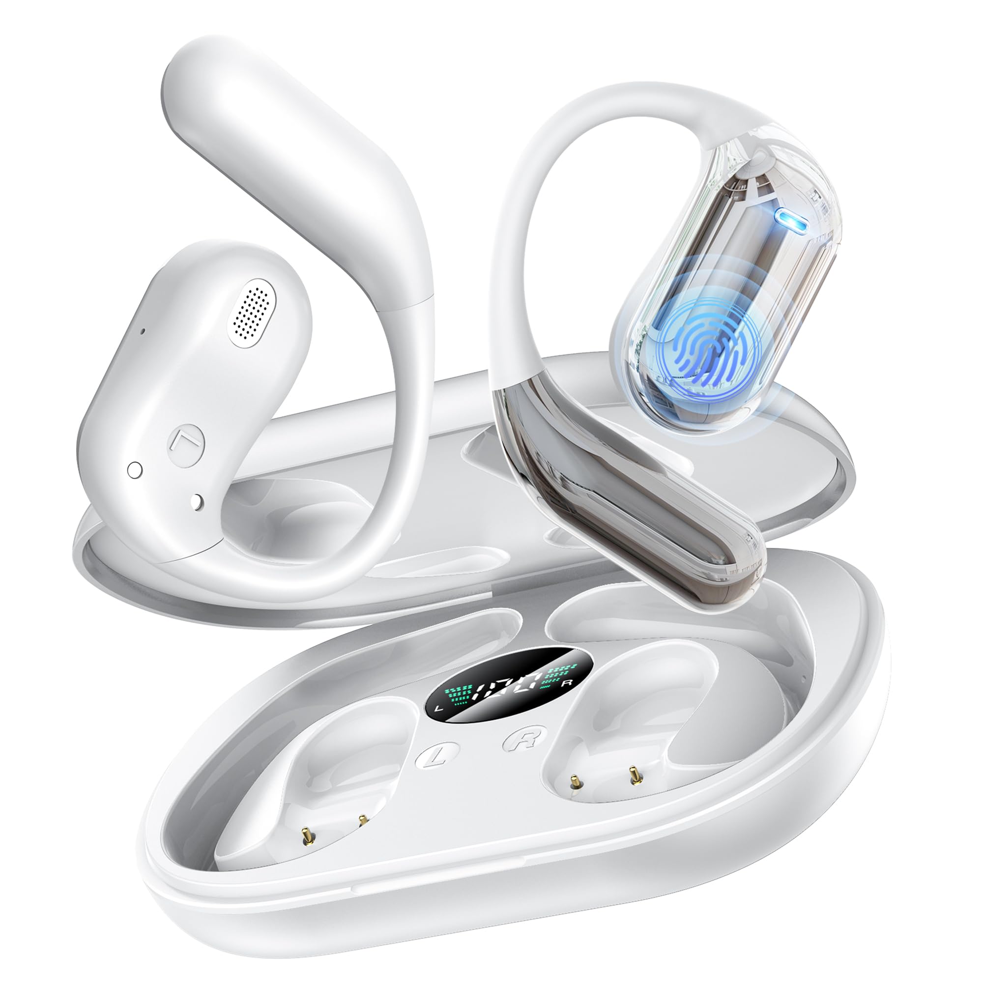 Ultra Open Ear Headphones - Wireless Bluetooth 6.1 Earbuds with Earhooks | 80H Playtime, IP55 Waterproof Sports Earphones, Snug Fit, LED Digital Display, Secure Earhooks for Running, Cycling & Workout