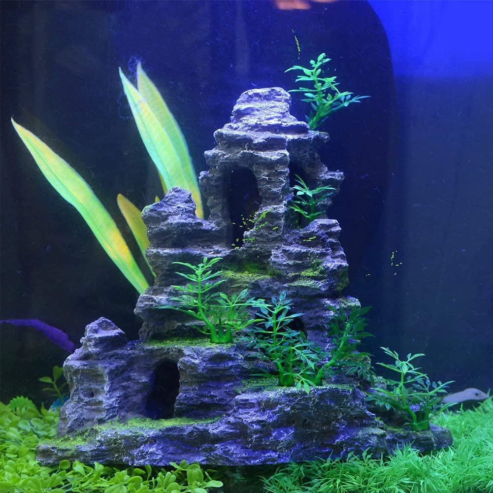 Aquarium Ornament Berg Dekor Stein Statue Steingarten Höhle Landschaft für Aquarium Dekorationen, groß