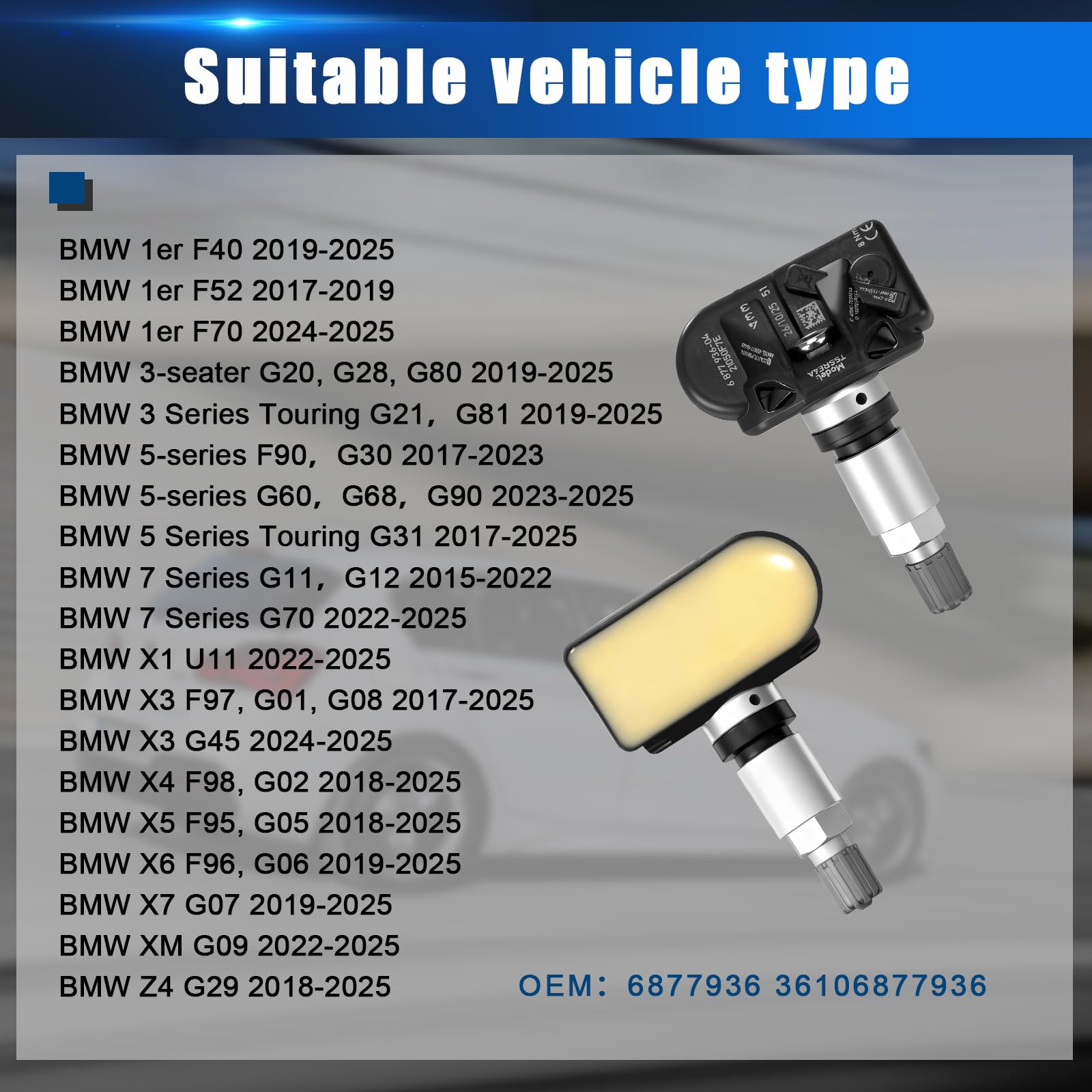 Sensore di Pressione dei Pneumatici Compatibile con BMW 5er G30 G31 F40 3er G20 X3 G01 X5 G05 RDKS TPMS Compatibile con 7er G11 G12 G70 X1 U11 X4 F98 G02 X6 F96 G06 X7 G07 36106877936