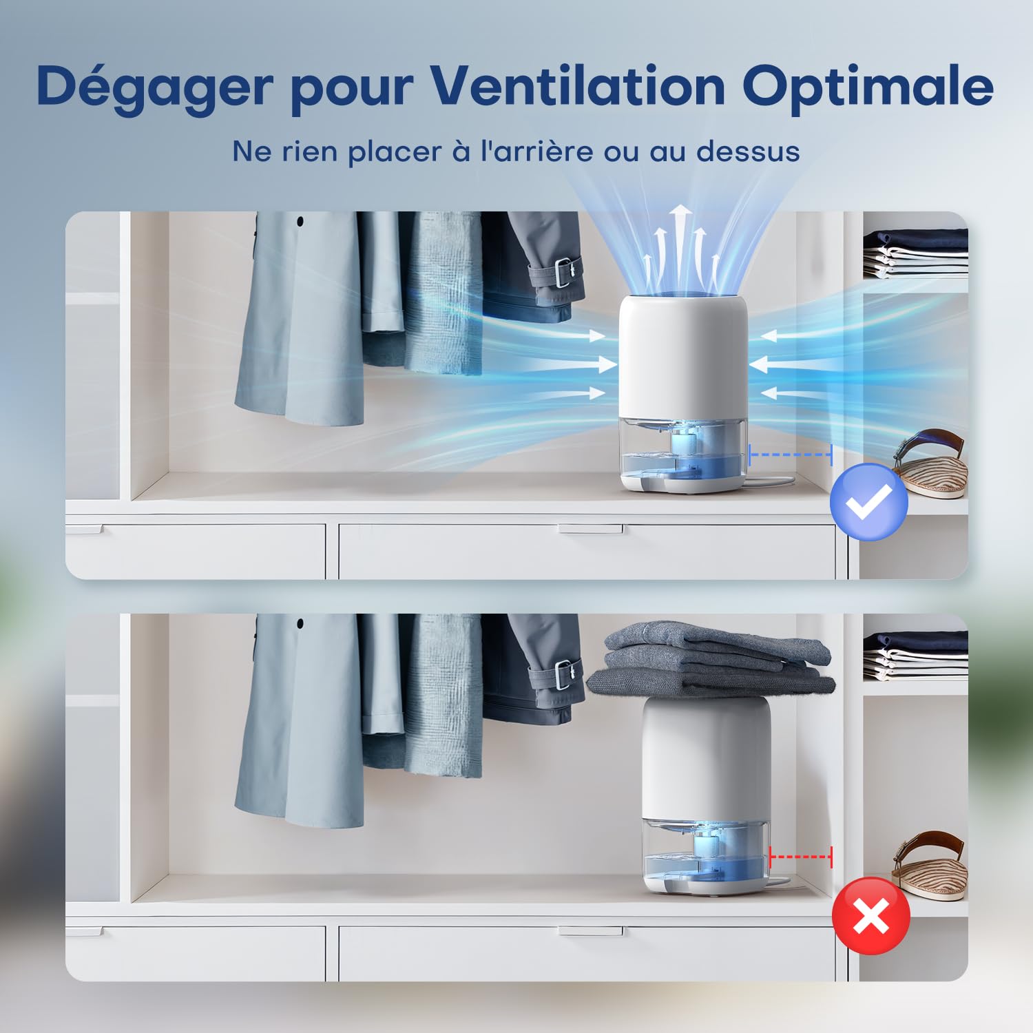 Deshumidificateur d air 1000ML, Déshumidificateurs Maison avec LED 7 Colorées, Compact, Silencieux et Efficace pour Petits Espaces,Idéal pour Salle de Bain, Placard