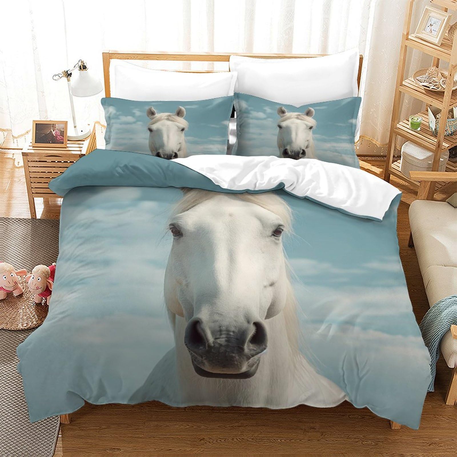 P1S9U7W5Y Dreamlike Horse 3D Printed Duvet Cover Set 3pcs Microfiber Animal Print Bedding Set Single（140x200cm）