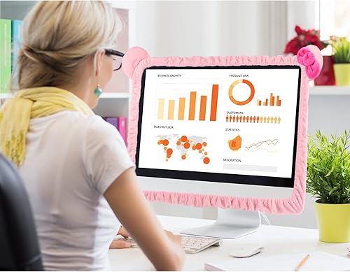 Miniatura 4 de Hoteam 2 fundas Kawaii para monitor de computadora de 17 a 24 pulgadas con orejas de gato, lindo protector de polvo rosa para monitor, accesorios de