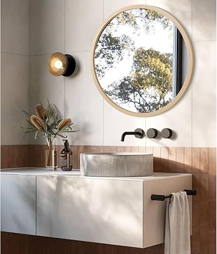 Miniatura 314 de JJUUYOU Espejo circular de pared redondo para baño, espejo de tocador gris, pequeño círculo decorativo para pared, marco de madera, espejo