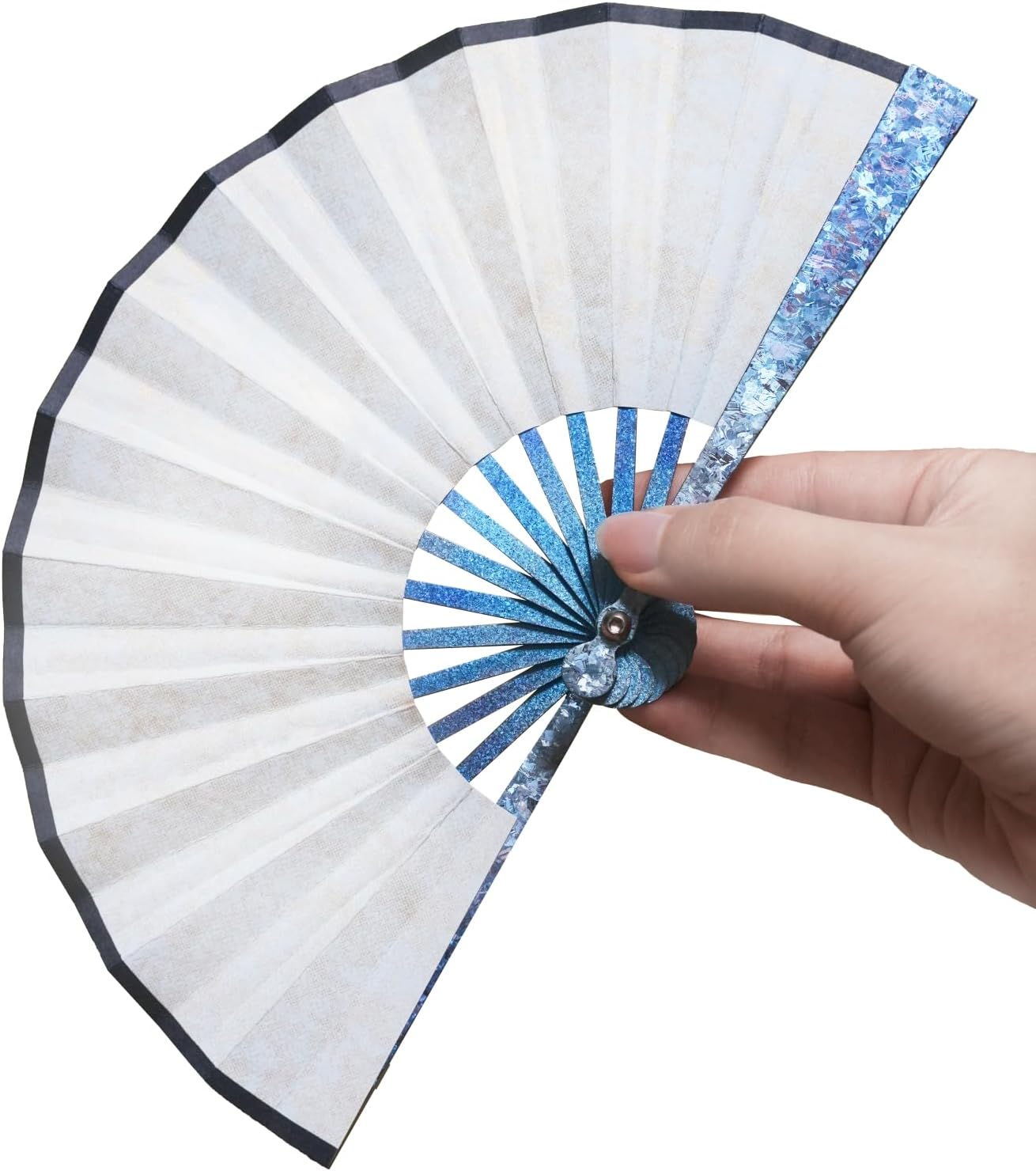 5.5" Titanium Folding Fan Kung Fu Fan Hand Held Folding Fan Portable Tai Chi Chinese Japanese Fan EDC for Men and Women (White)