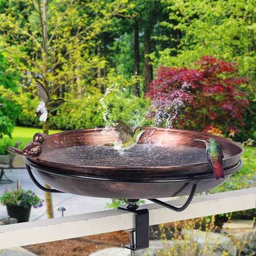 DREAMSOUL Deck Mounted Bird Bath with Adjustable Sturdy Metal Clamp,