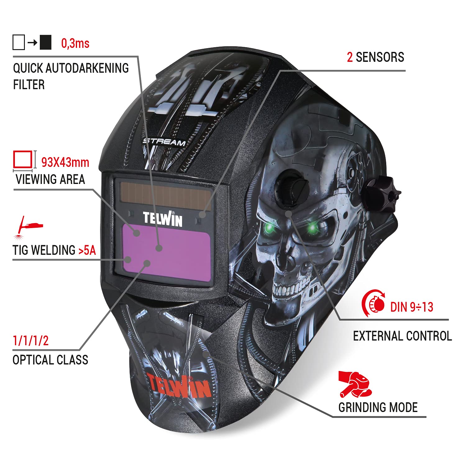 Telwin 804234 Stream Robot masque pour soudage MMA, MIG-MAG et TIG