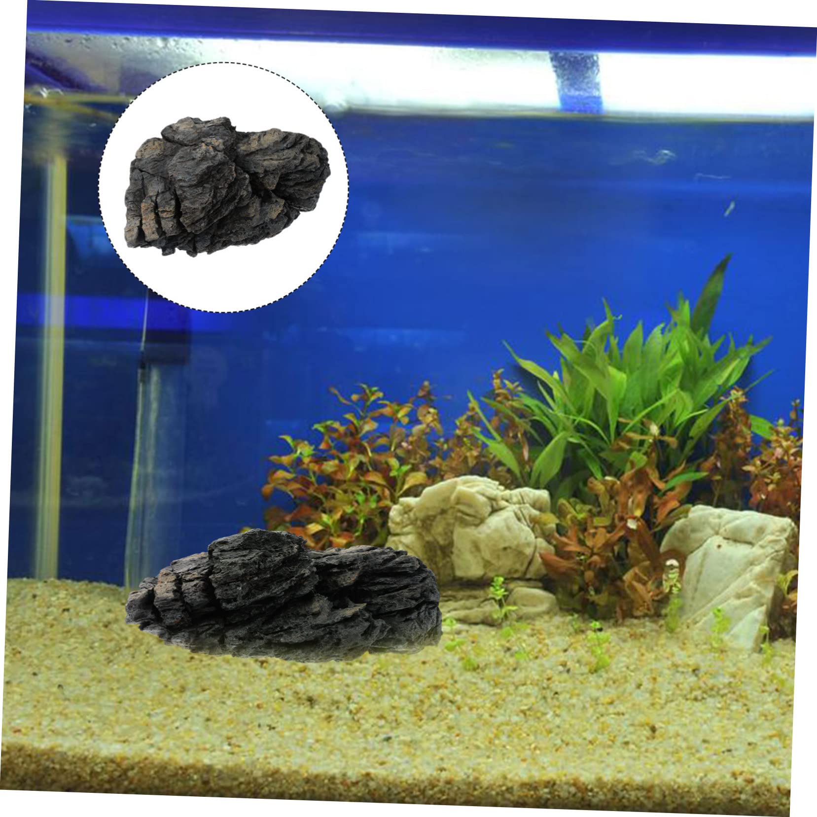 Luxshiny Roccia Ornamentale per Acquario Aspetto Naturale in Resina, Nero