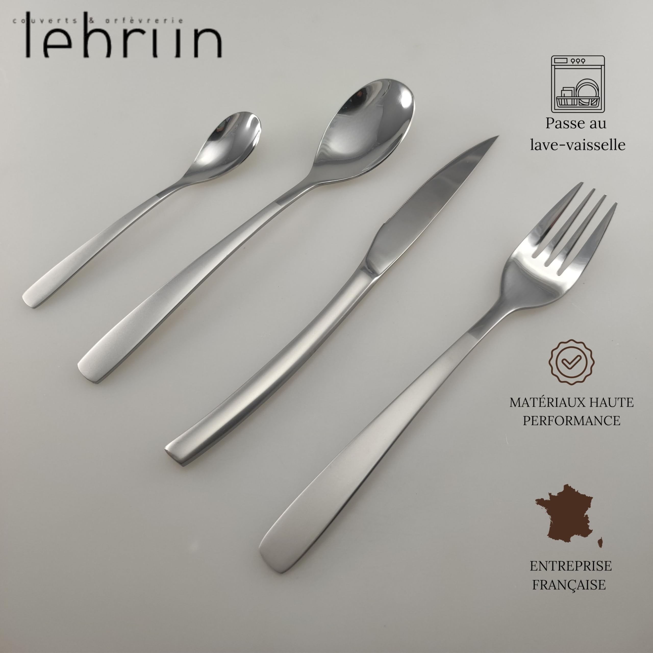 Lebrun Posate CABANA - MENAGERE 24 pezzi in finitura a contrasto - Servizio da tavola per 6 persone: 6 forchette, 6 coltelli da tavola, 6 cucchiai, 6 cucchiaini - Made in Francia.