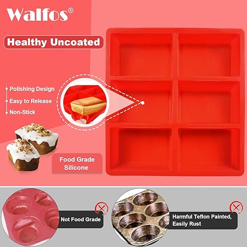 Miniatura 2 de Walfos Mini molde de silicona para hornear pan, 6 cavidades, antiadherente, de silicona, 3 piezas de molde para hornear de grado alimenticio para