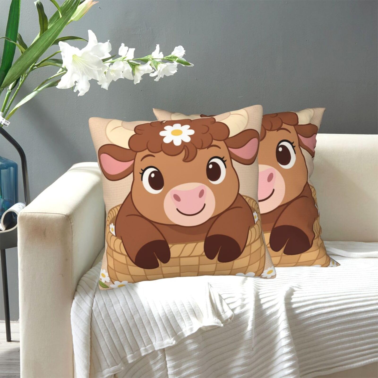 FekiLoot Decorative Throw Pillow Covers Modern Farmhouse Pillowcase Double Sided Cozy Cushion Cover for Sofa Couch Bed 18"X18" Cute Cow