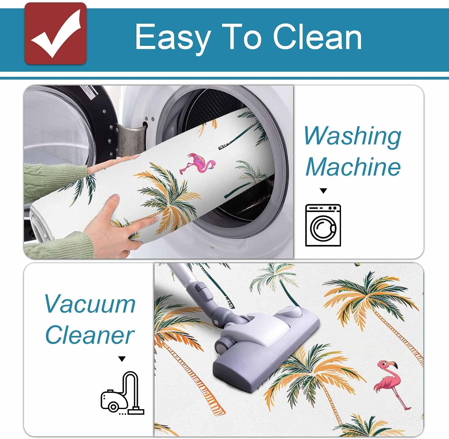 Prime Leader Palm Trees Kitchen Mat Set 2 Pieces Pink Flamingo Summer Tropical Plant Animal Non Slip Kitchen Rugs Washable Runner Rug Mats for Sink Laundry (23.6" x 35.4"+23.6" x 70.9")