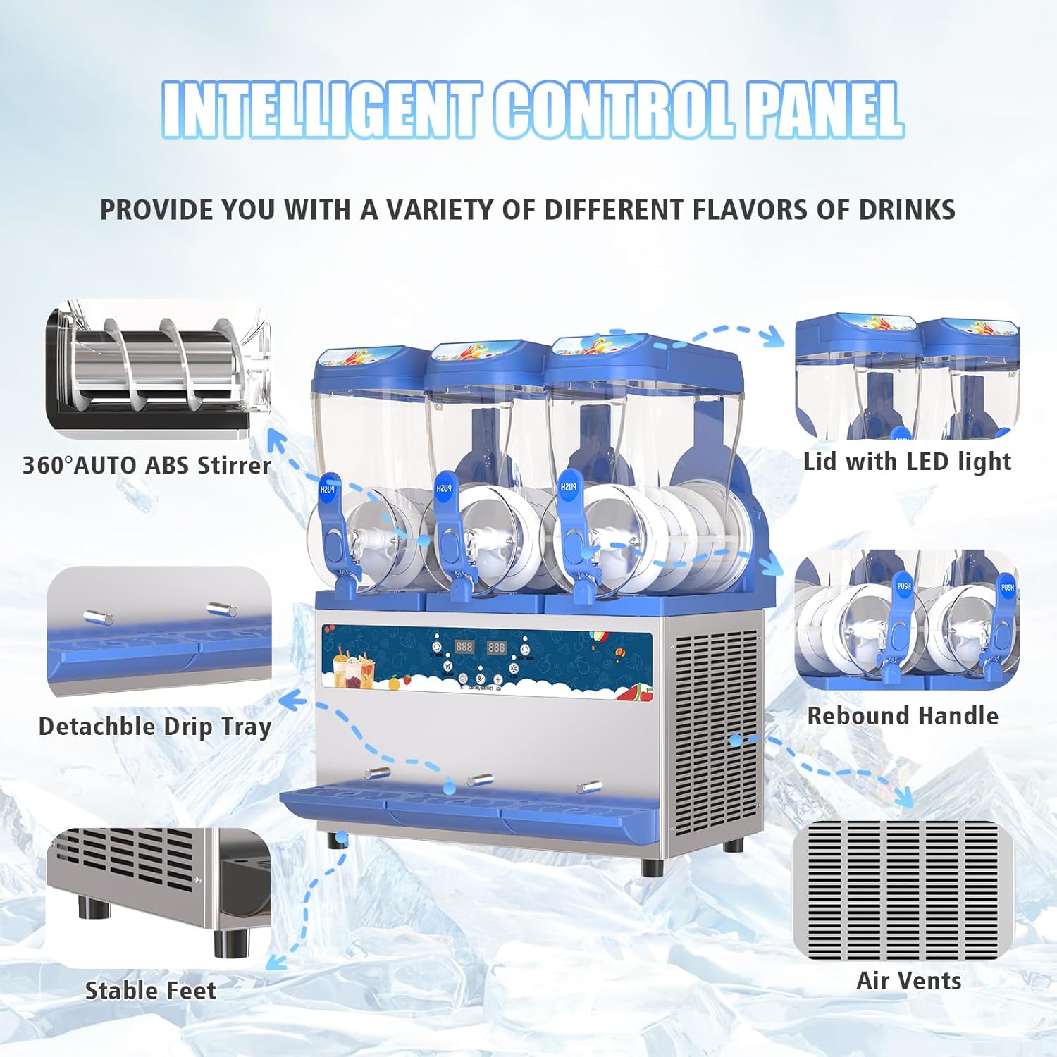 Commercial Slushy Machine - 110V 1200W 45L Tanks Slush Maker Machine 304 Stainless Steel Commercial Margarita Machines Efficient Cooling ETL Approval Slushie Maker for Bars Cafes Restaurants