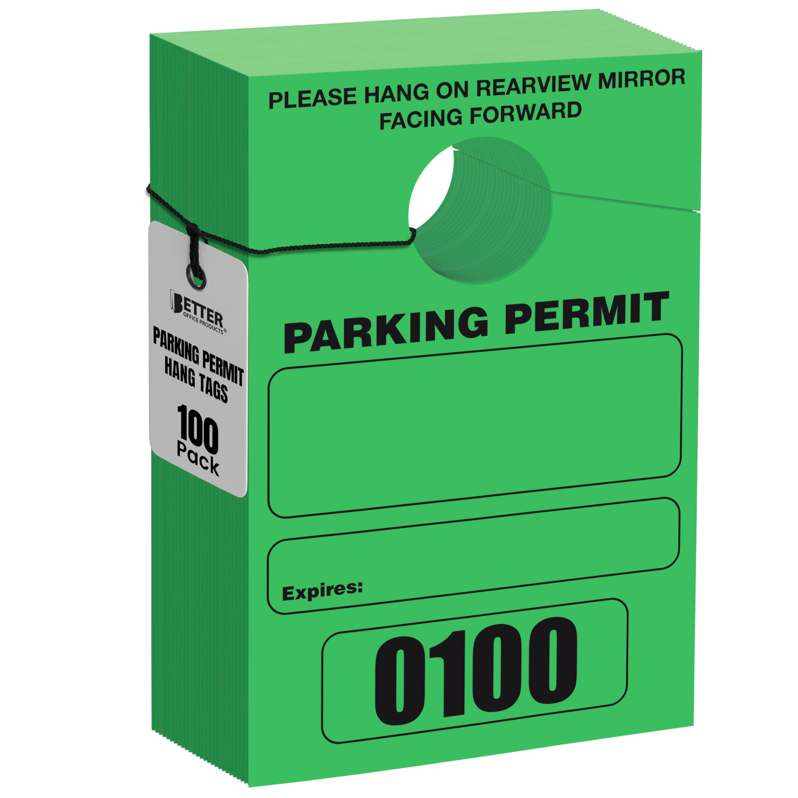 Better Office Products Parking Permit Hang Tags, 100 Pack, Temporary Parking Passes, Bulk Pack, Custom Passes Numbered 1-100, 3.15" x 4.75" Placards