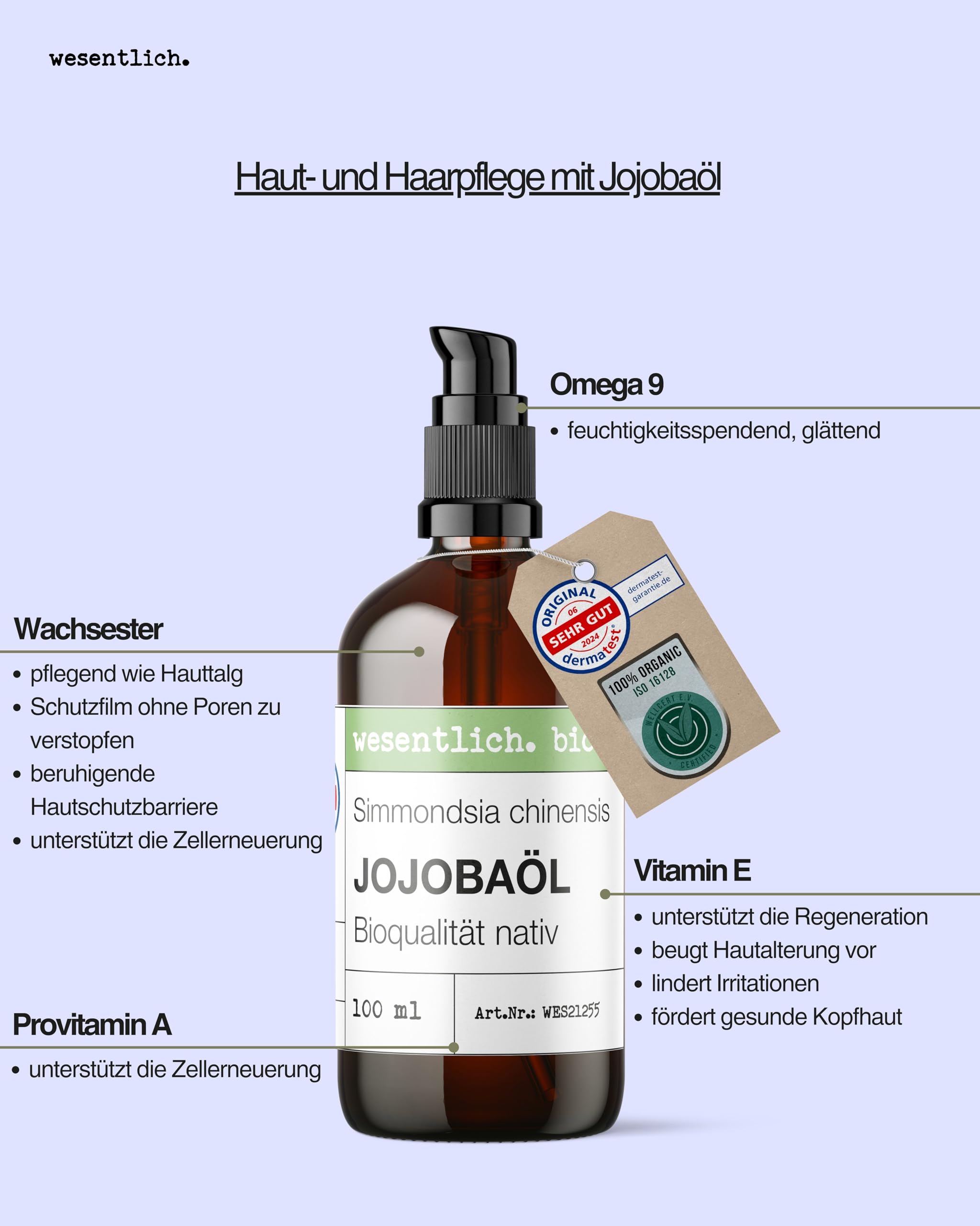 wesentlich. Jojobaöl Bio kaltgepresst | 100% rein und natürlich | Pure Pflege und Reinigung für Gesicht, Haut & Haare | 1000ml Braunglasflasche