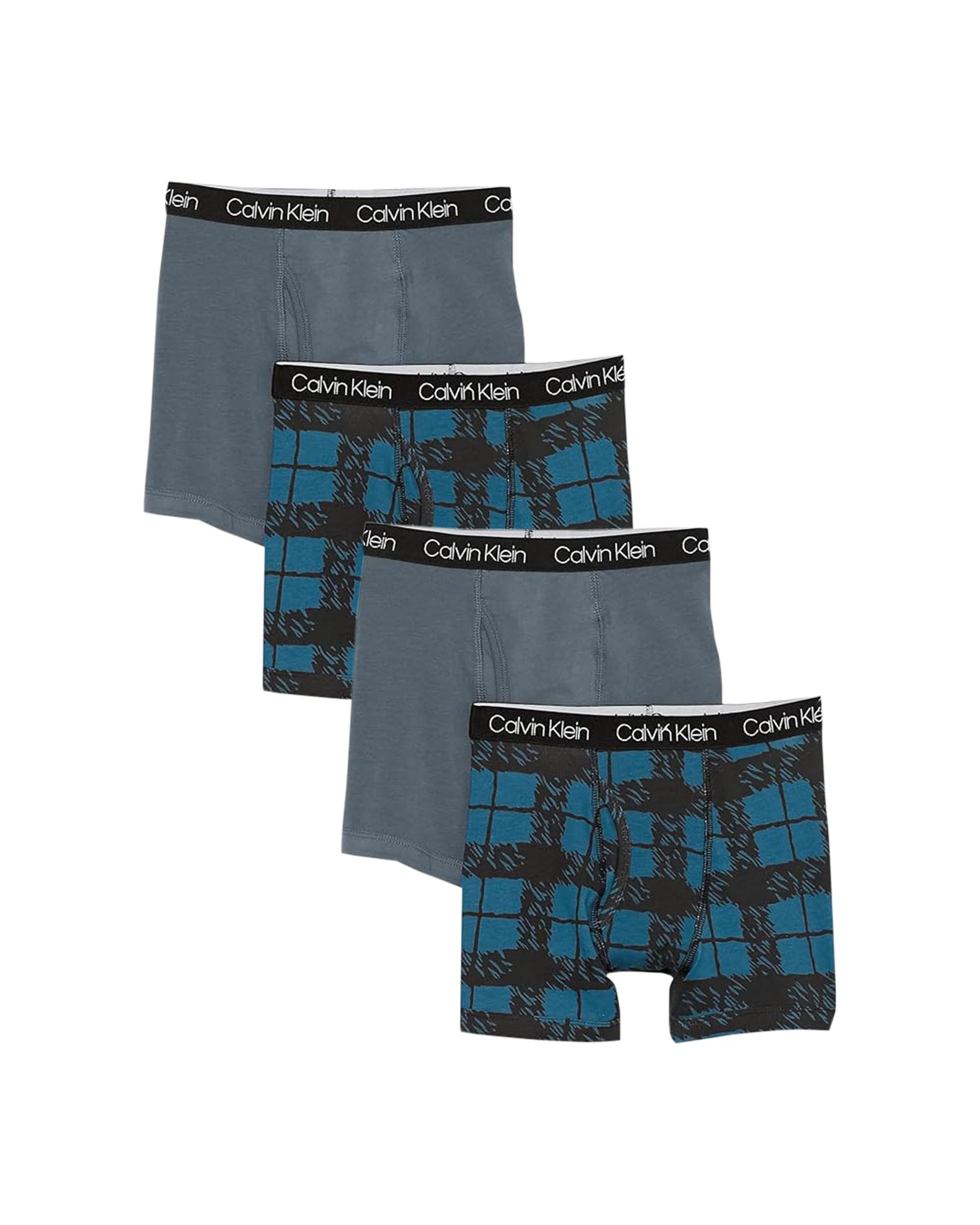 Calvin Klein Boys' Underwear Four Pack Boxer Brief Value Pack Blue Plaid/Slate Large