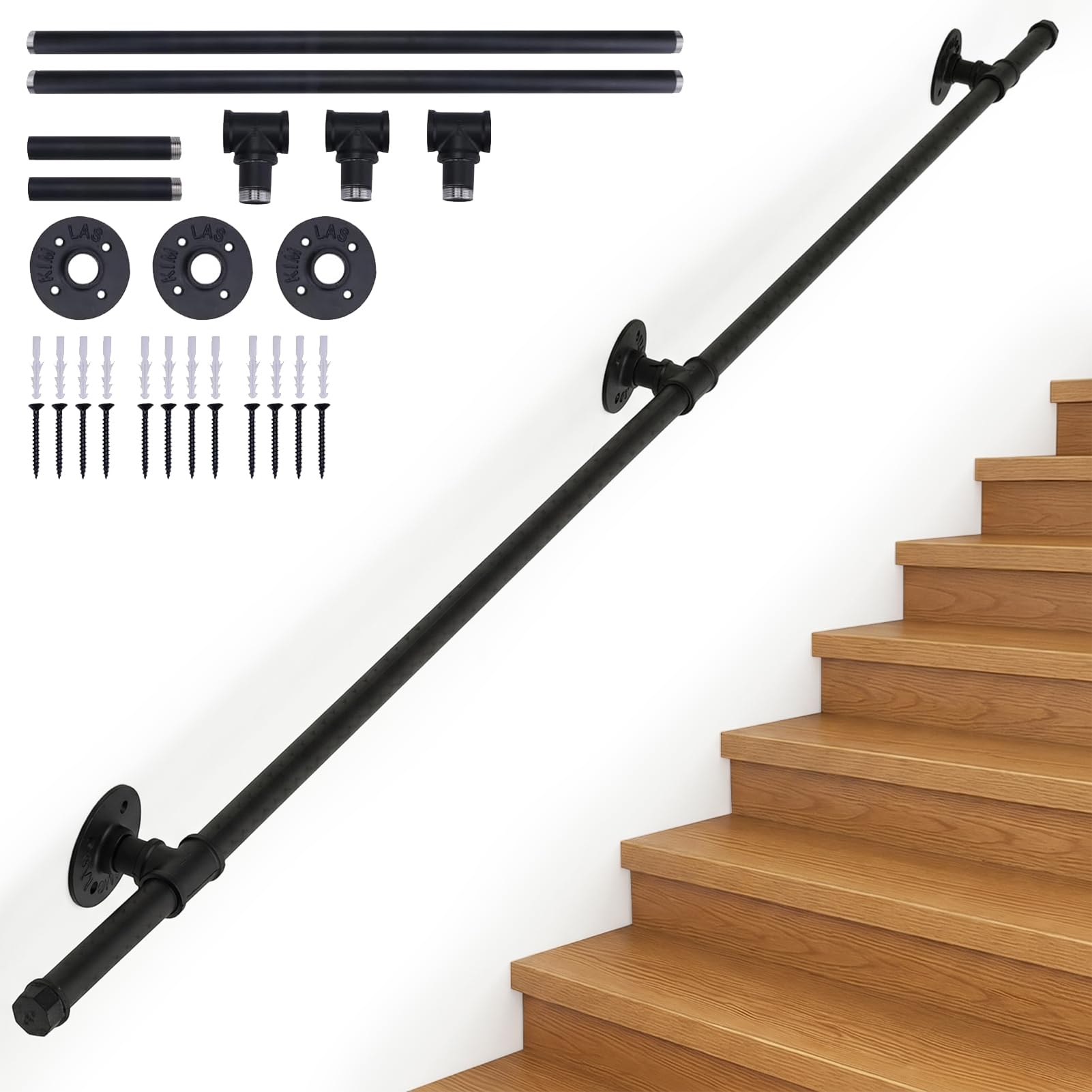 INMOZATA Metal Stair Handrail,2M Wall Mounted Banister Handrails for Stairs