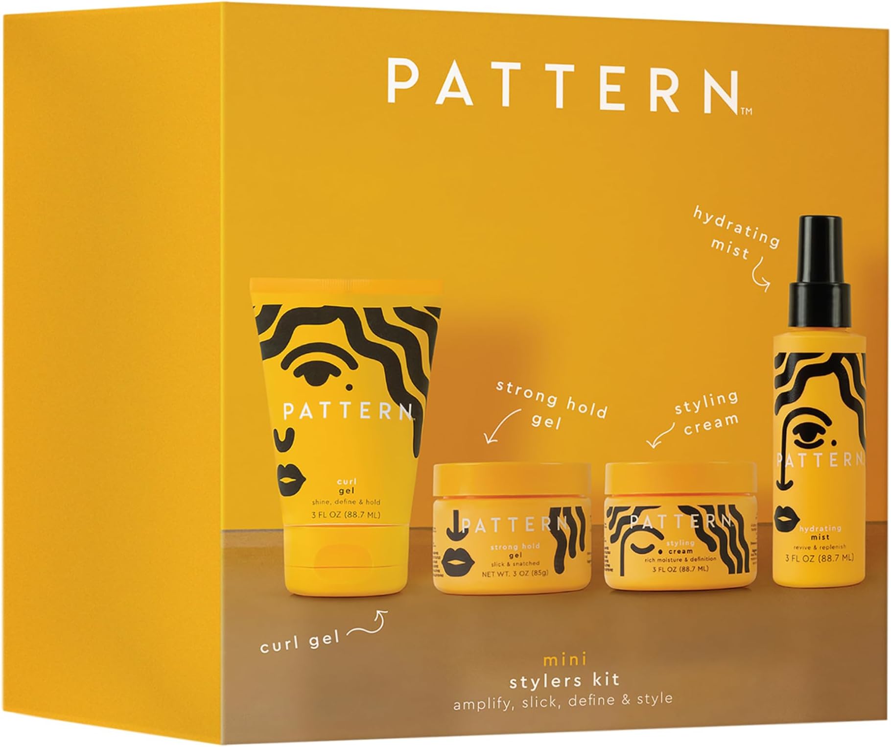PATTERN Beauty Mini Stylers Kit for Curly, Coily & Tight Textured Hair - Includes Hydrating Mist, Curl Gel, Styling Cream & Strong Hold Gel