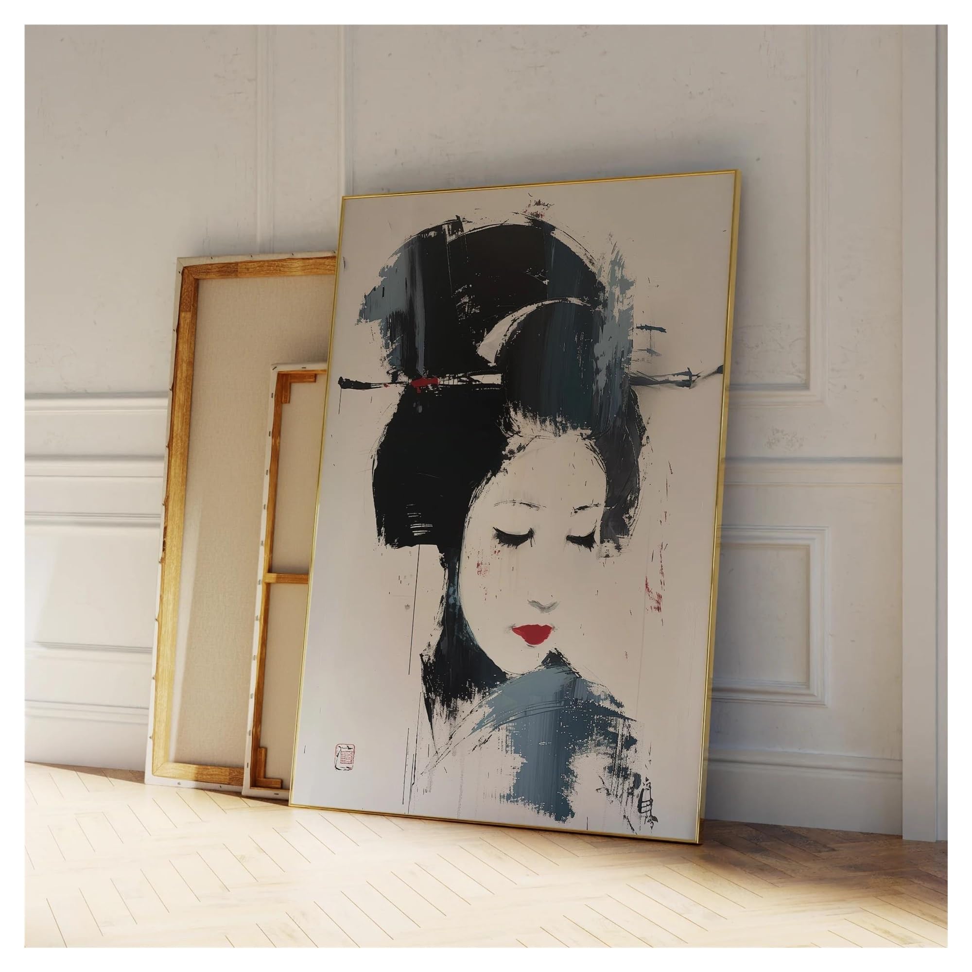 Cuadro sobre lienzo decorativo con pintura de geisha japonesa moderna para pared de salón