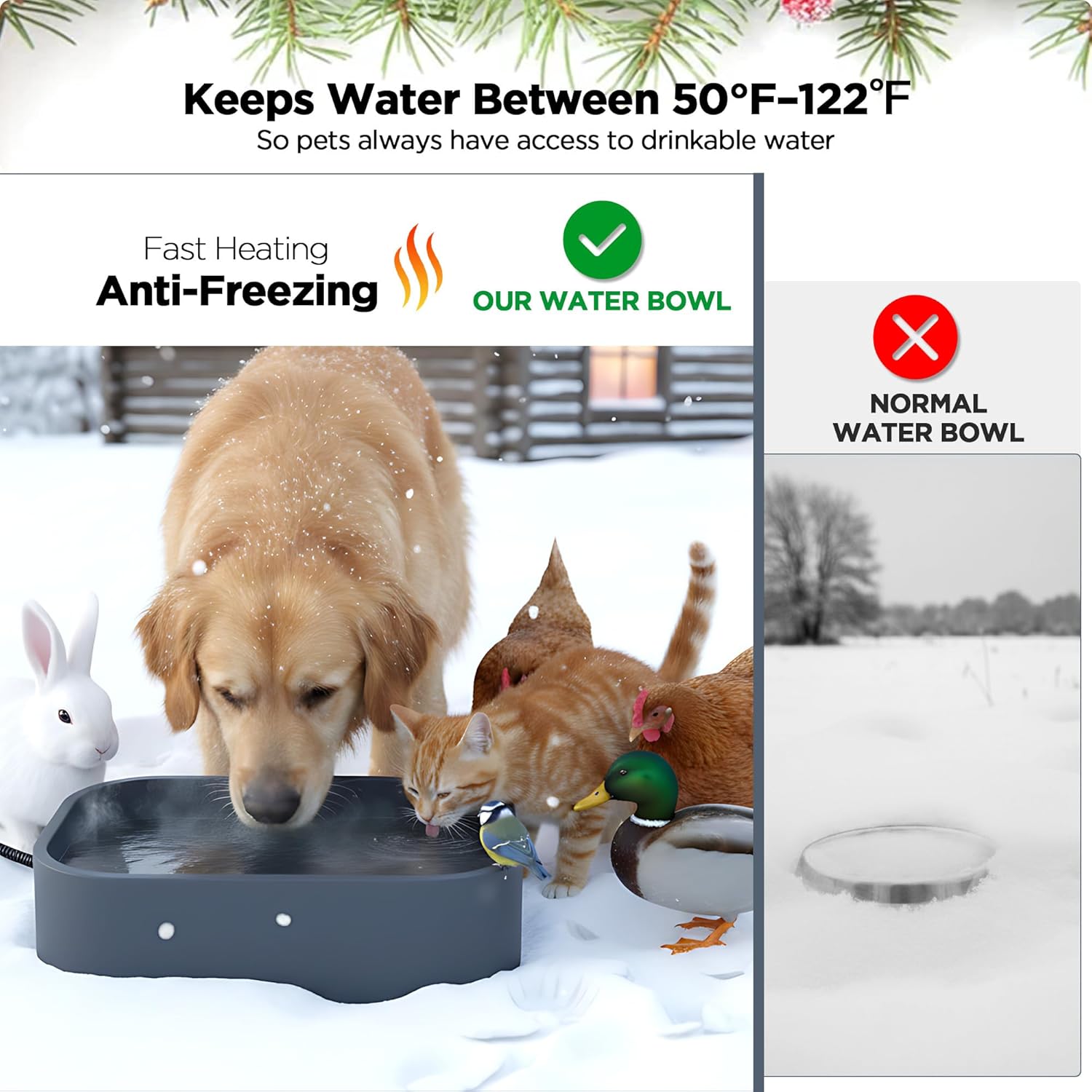 Heated Water Bowl, 5.5L/1.45Gal Extra Large Winter Freeze Proof Pet Heated Water Bowl with Anti Chewy Long Cord, BPA-Free, for Dog Cats Rabbit Chicken Duck Squirrel Animals Outside Heated Water Bucket