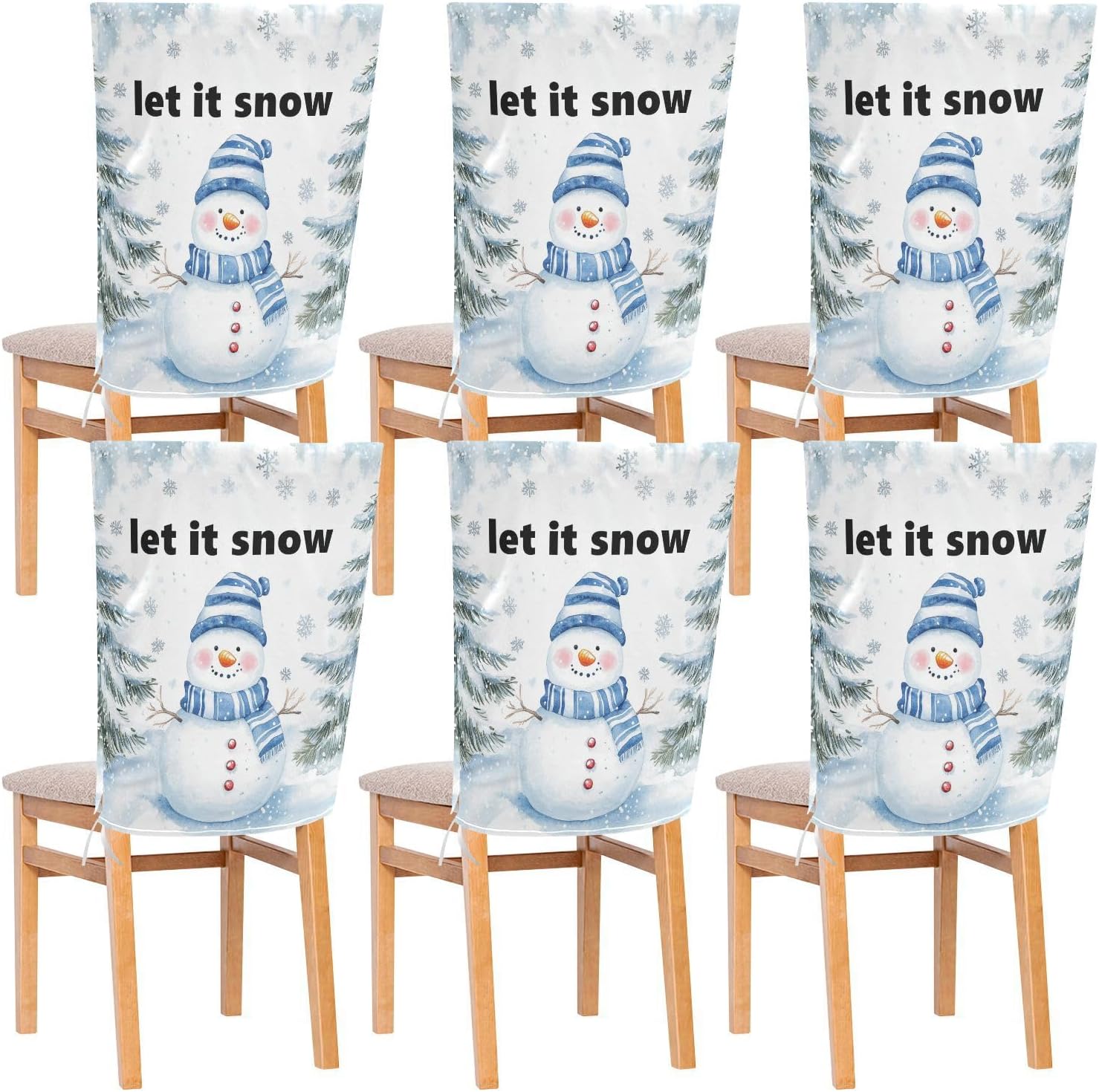 MNSRUU Christmas Snowman Chair Back Cover for Dining Room,Christmas Chair Slipcovers Set of 6, Snowman Chair Cover for Kitchen Hotel Holiday Party Decor,860