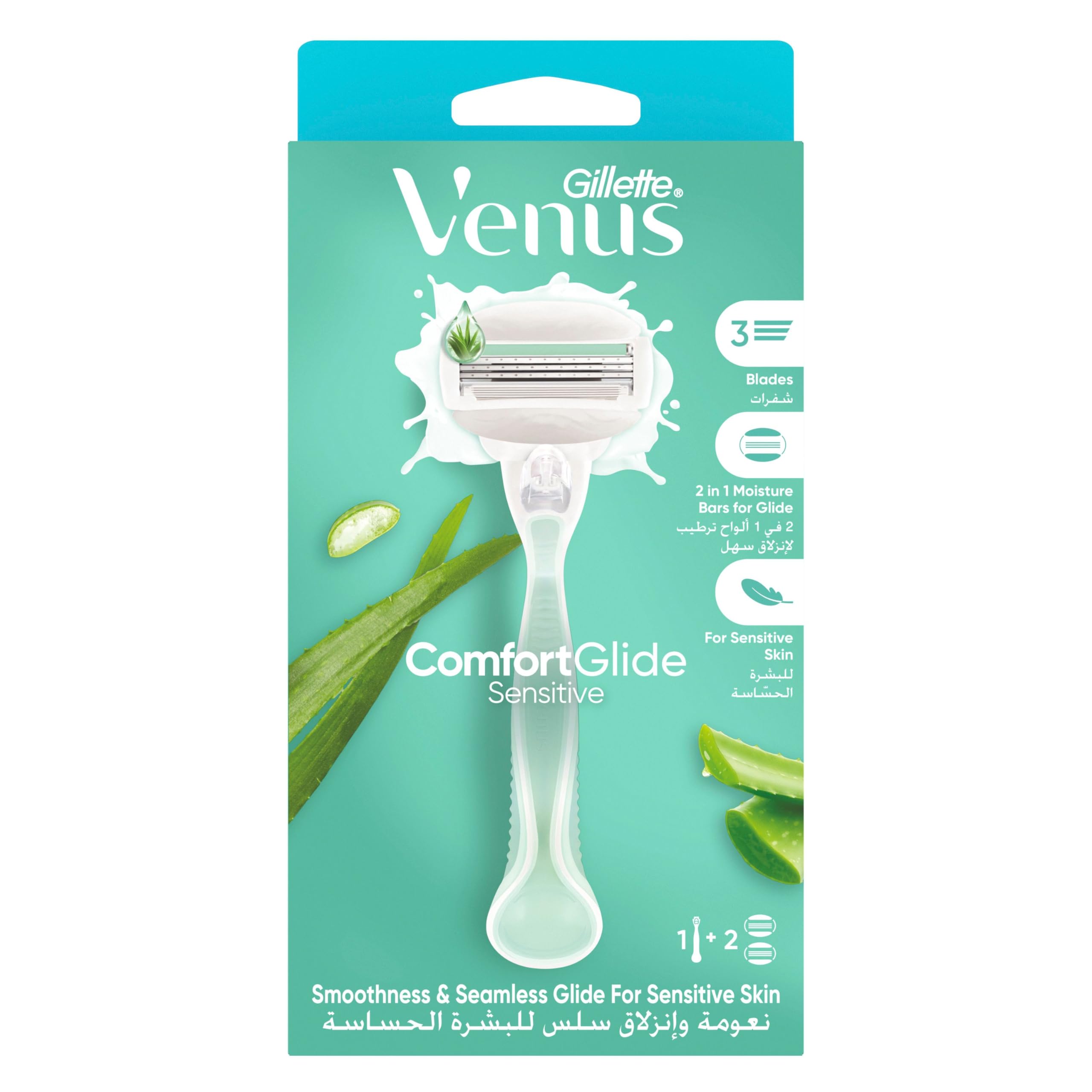 Venus ComfortGlide Sensitive Woman's Refillable Razor: 1 Handle +2 Blade Refill