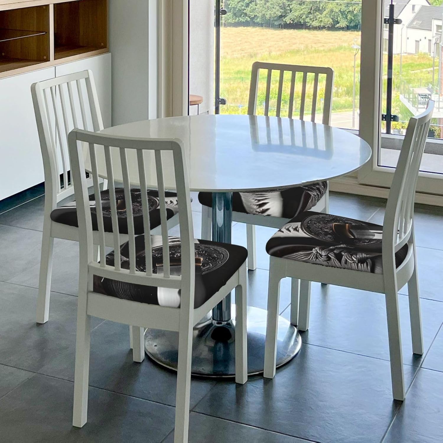 Japan Samurai Sword Print Square Cushion Covers 6 Pcs Set Elastic Non-Slip Seat Cushion Slipcovers Pet Furniture Protectors for Chair, Sofa